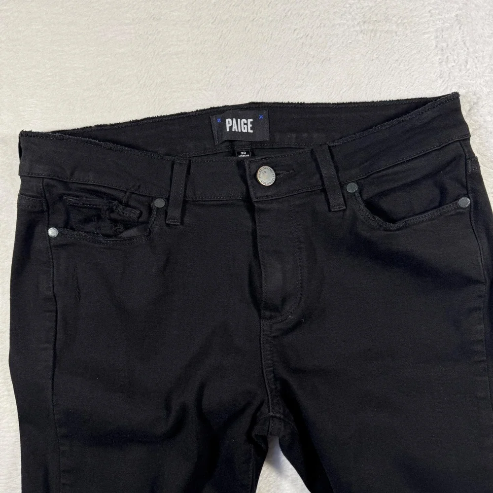 Paige Verdugo Crop Jeans Womens 30 Black Distressed‎ Skinny Ripped Raw Hem USA